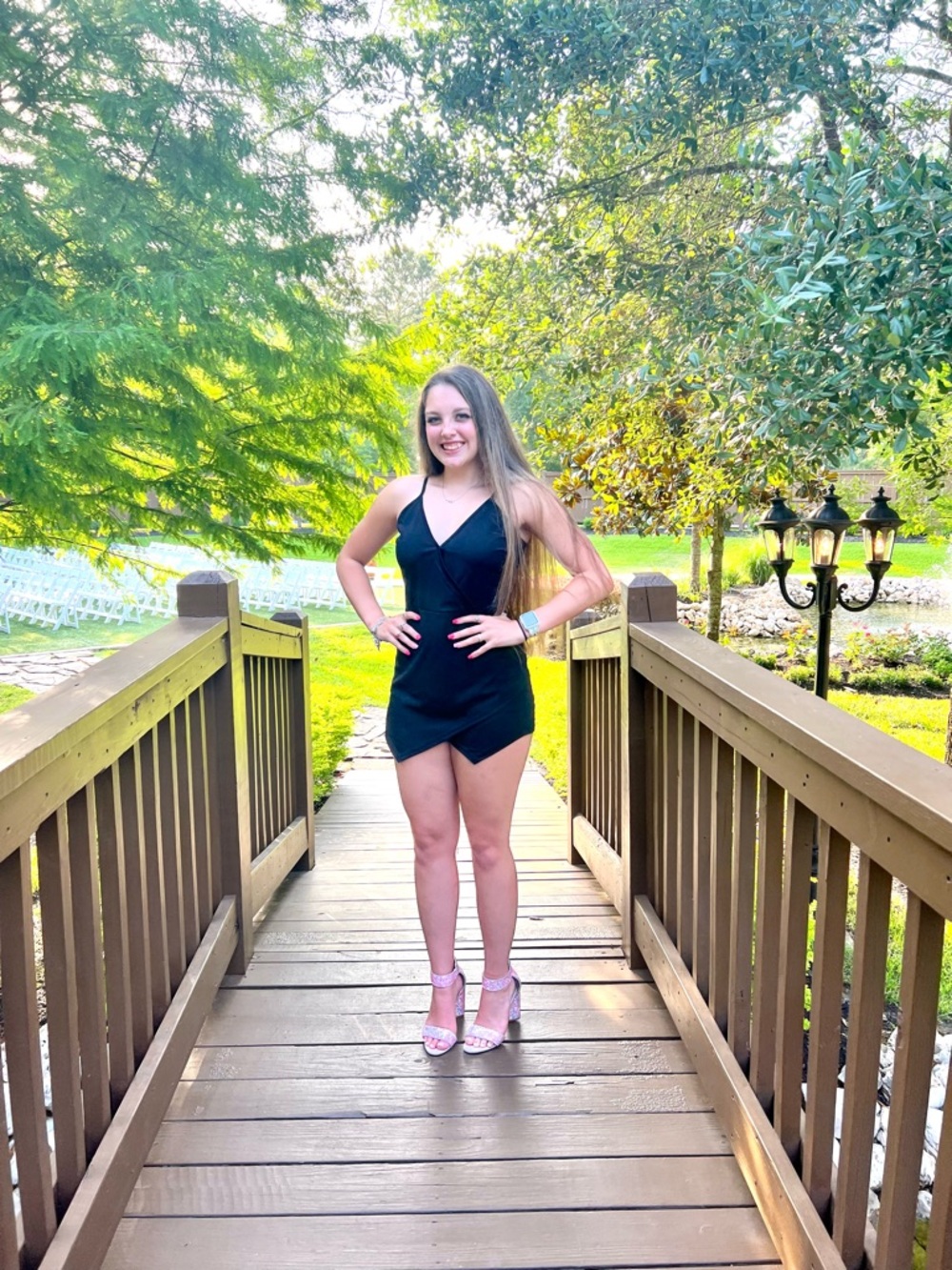 SHEIN Black Sleeveless V-Neck Girls One-Piece Romper